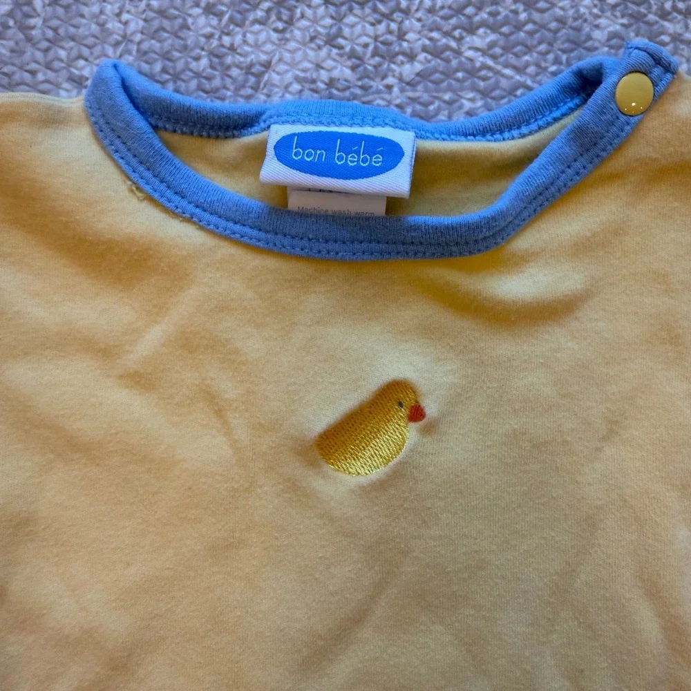 Bon Bebe Bodysuit Baby 6-9 Months Yellow Blue Chick Embroidered Short Sleeve